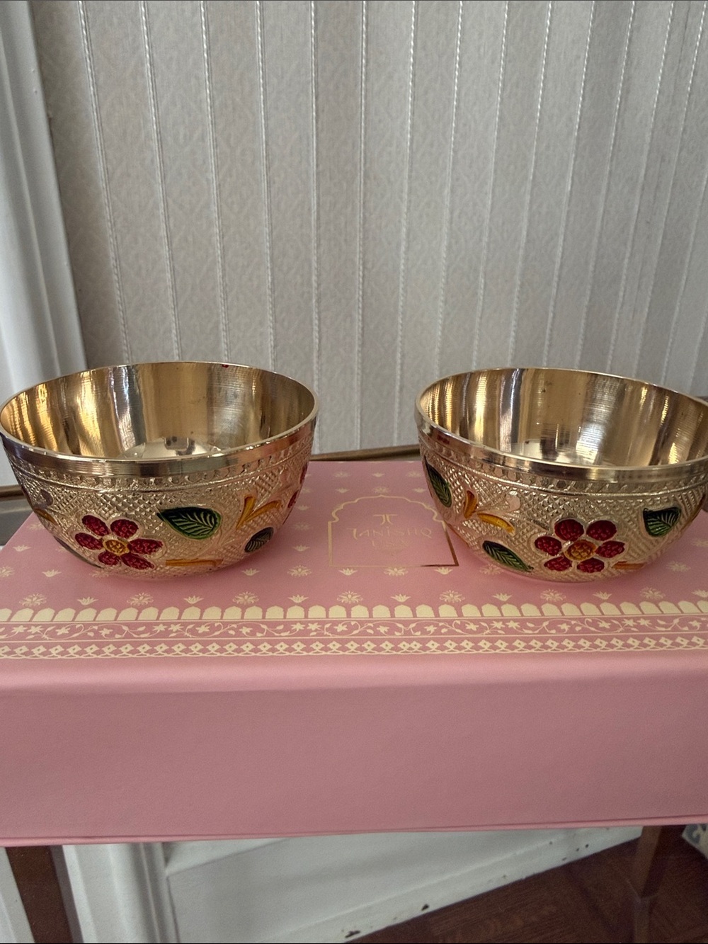 Tanishq Floral Enamel Brass Bowel Set- set of 2 NEW IN BOX